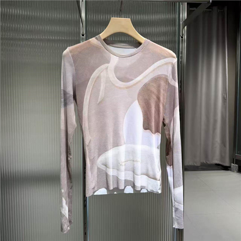 In Stock! 2026 Autumn and Summer New Fashion Gentle Style Mesh Long-Sleeve T-Shirt for Women with Printed Round Neck Top In Stock! 2026 Autumn and Summer New Fashion Gentle Style Mesh Long-Sleeve T-Shirt for Women with Printed Round Neck Top