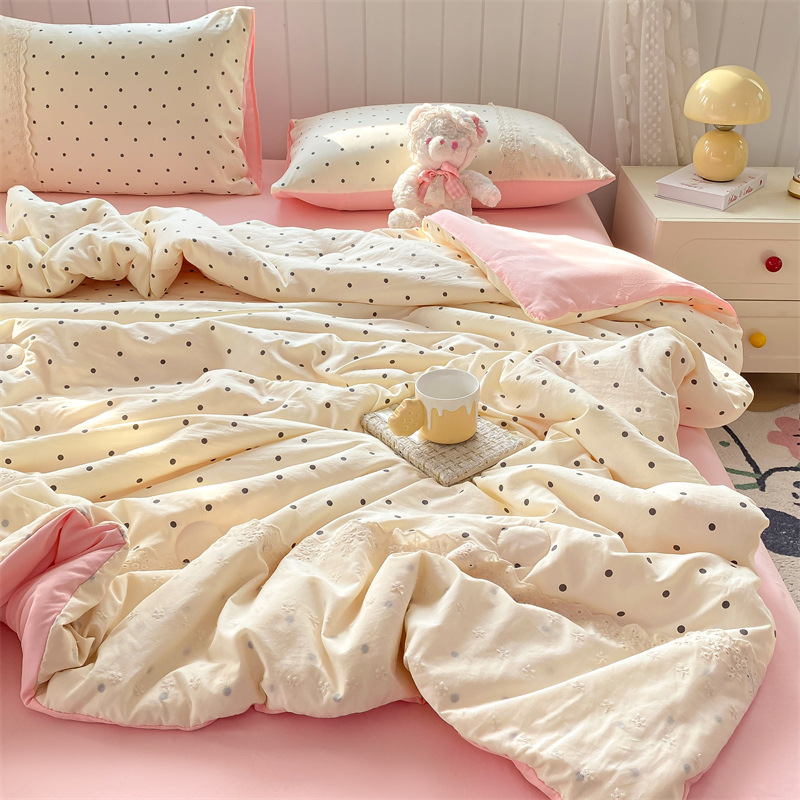 Colcha fresca de verano de algodón de nube de una sola pieza, dormitorio de estudiantes individual de verano, juego de cuatro piezas, edredón de verano de seda de hielo, lavable a máquina