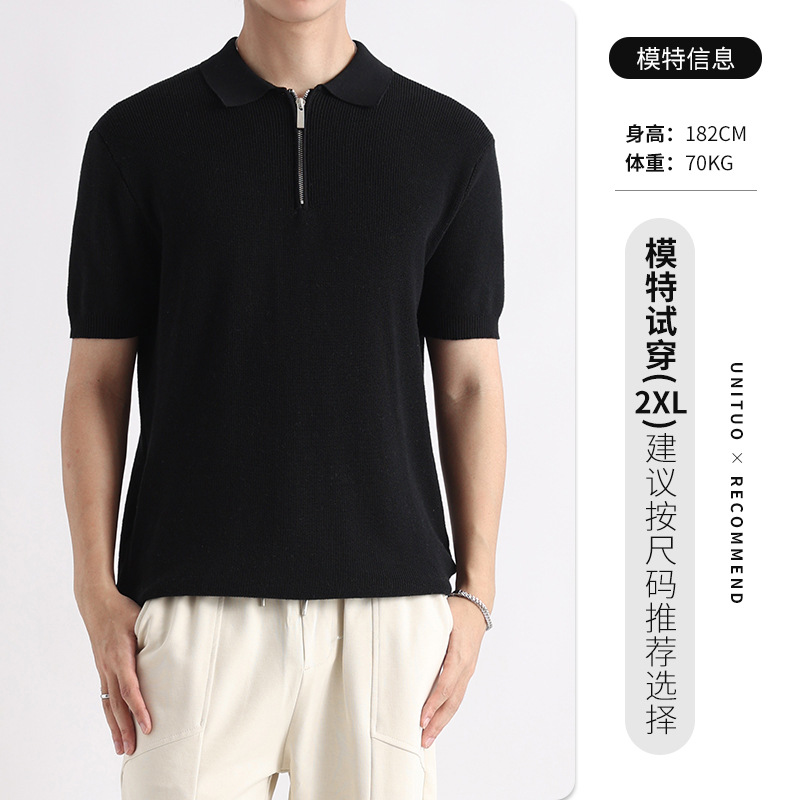 El dinero viejo hombre polo de punto de manga corta hombre de verano lujo ligero de alto nivel con tapa de negocios camiseta casual chaqueta de hombre