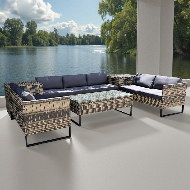 Sofá de caña al aire libre Cama reclinada Villa patio sombreado al aire libre combinación de jardín terraza ocio sofá caña