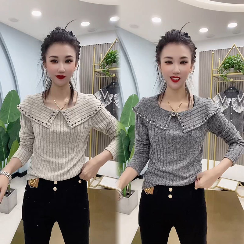 2023 New Autumn and Winter Tops for Women, Stylish Beaded Slimming Look Shawl Collar Design, Versatile Bottoming Knitwear