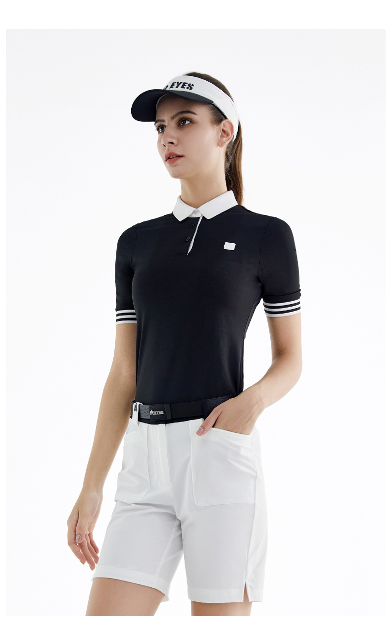Bộ quần áo golf nữ Moeyes Magic Eye thể thao thoáng khí vải đính hạt mùa hè — M23KUZ006-Quần short đen, M23YF010-Áo màu trắng, M23YF010-Áo màu đen, M23KUZ006-Quần short trắng chi tiết 11