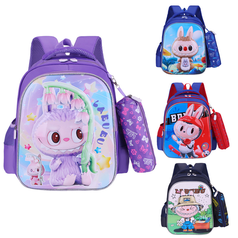 Nueva mochila escolar de dibujos animados mochila escolar 3D para estudiantes de escuela primaria 1-3 grado mochila de tela rabu súper ligera hombro para reducir la carga y proteger la columna