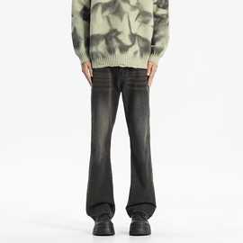 美式复古微喇牛仔裤男秋季潮牌cleanfit显瘦休闲裤宽松水洗直筒裤