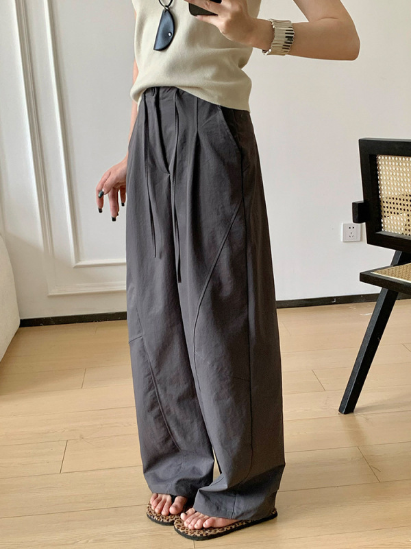 美式仿棉拼接工装裤女秋冬高腰宽松慵懒风阔腿裤垂感直筒拖地长裤|undefined