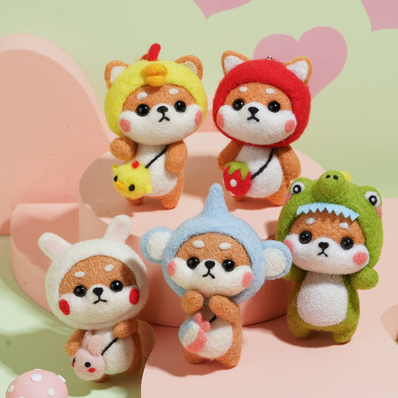 Wool Felt Sticker Happy Doll Cartoon Couple Creative New Year Gift Shiba Inu Dog Handmade DIY Material Kit