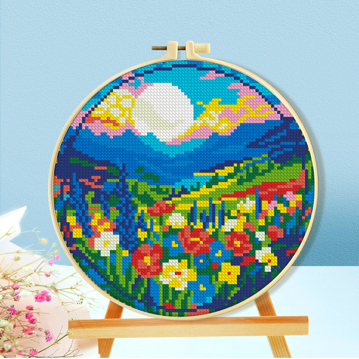 Mona Lisa real bordado cruzado animal con flores lindos pequeños bordados cruzados minimalistas auto bordado novato