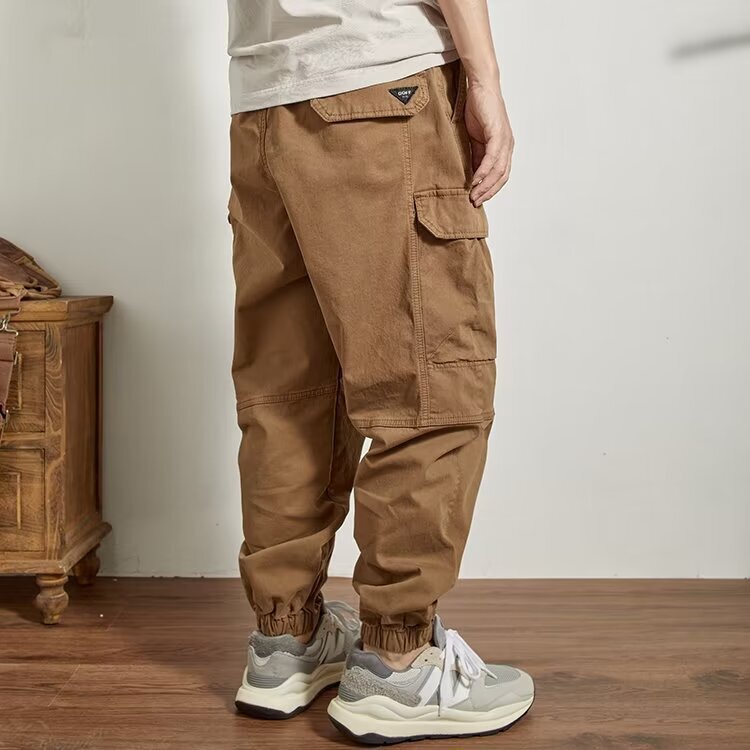 2024 Four Seasons Japanese Style Tooling Pants Men's Nicking Leg Casual Pants Korean Style Pants Micro-elastic Trendy All-match Pants