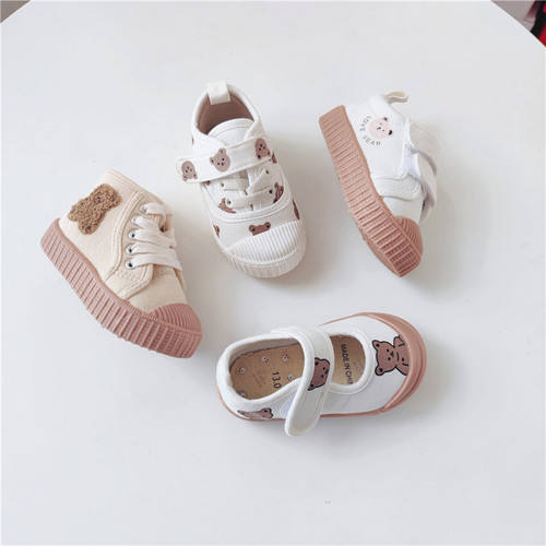 Export Korean single new soft-soled children's canvas shoes baby bear shoes cartoon shoes for boys and girls