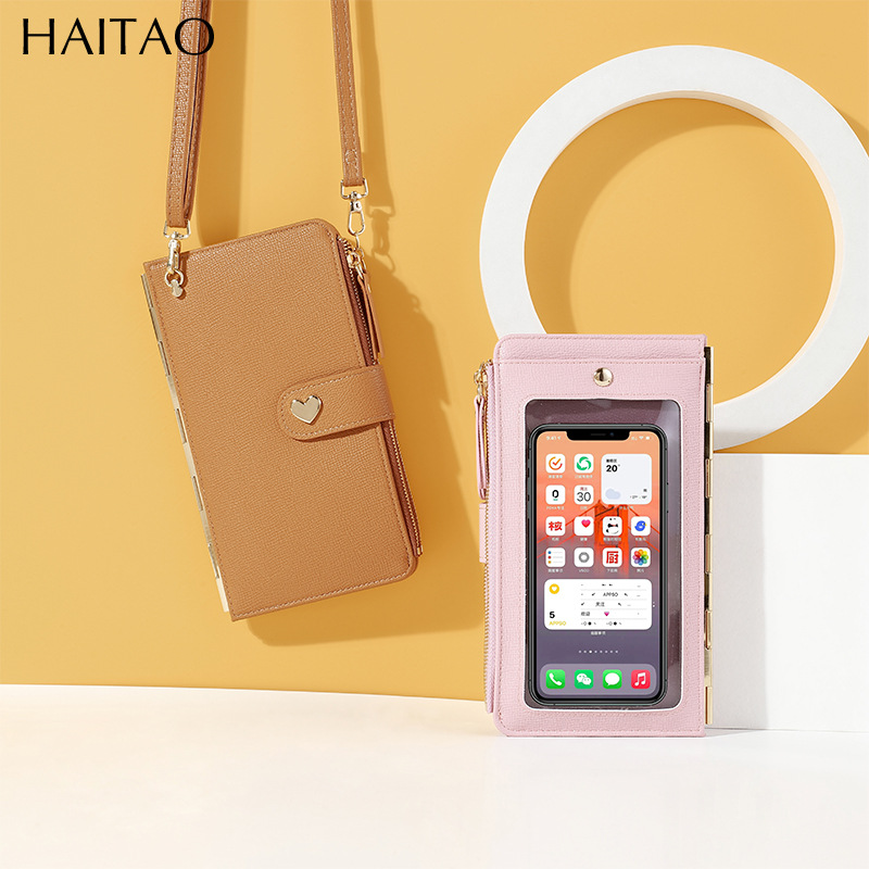 Haitao pantalla táctil bolso del teléfono móvil de las mujeres multi-tarjeta monedero multi-funcional de gran capacidad crossbody cremallera titular de la tarjeta