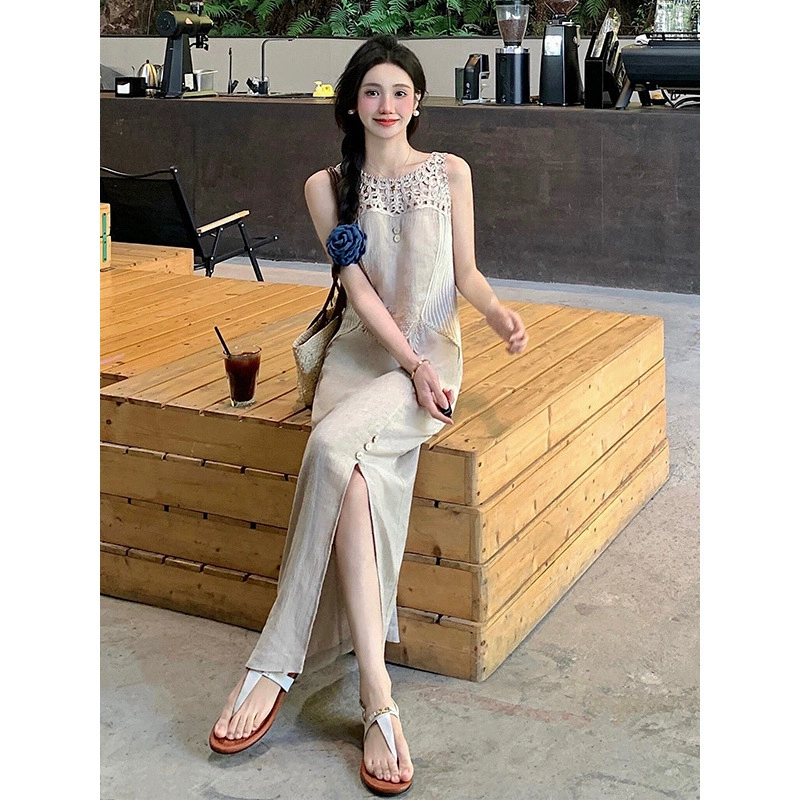 Модное, красивое, стройное, уникальное, высококачественное и элегантное платье без рукавов для женщин в стиле отпуска, новый стиль лета 2025 года.