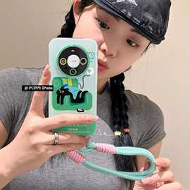 适用pura70华为手机壳新款高级感p60全包防摔保护套绿色充电猫