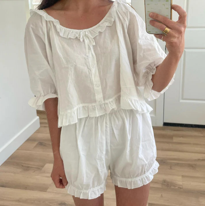 2024 Spring/Summer European And American New Women's Fashion Ruffle Trim Plaid Casual Shorts Set For Elegant Commuting_ecoleips.com