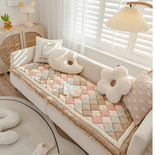 Cotton sofa cushion for all seasons, thickened non-slip mat, hand-spliced ​​floor mat, pure cotton sofa cover, bay window cushion