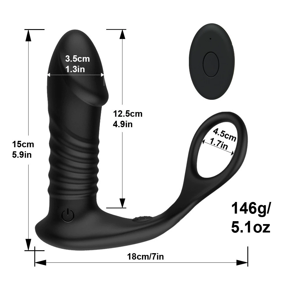 Men's Automatic Massager, Remote-Control Prostate Stimulator with Ring, 3 Speeds, Black
