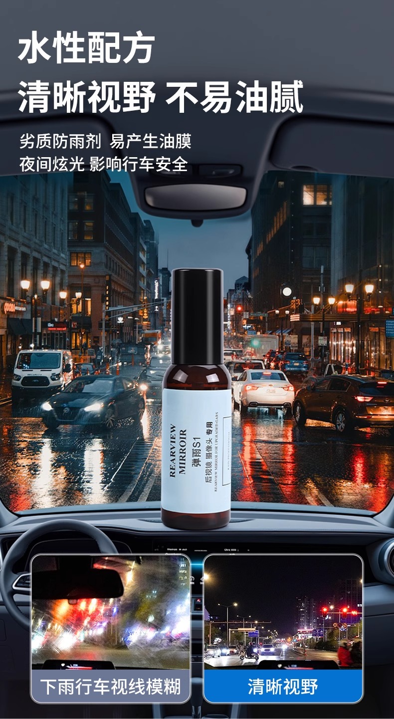 Rainproof spray for car windows, designed for S1 rearview mirrors, effectively prevents rain and fog, ensuring clear visibility on rainy days