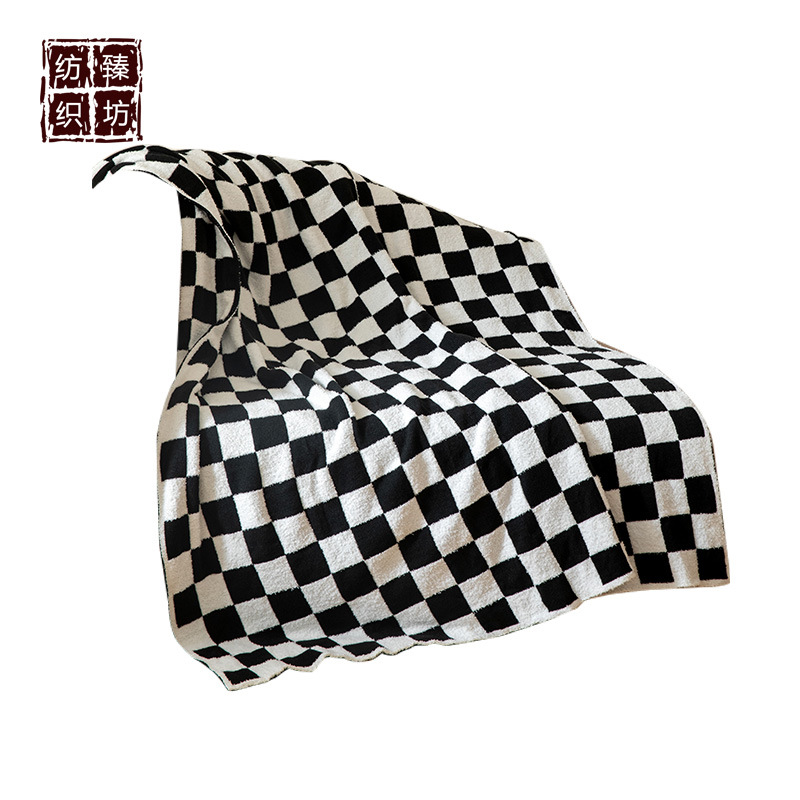 新款 簡約方格針織毛線蓋毯 辦公午休毯 拍照道具家具軟裝配飾