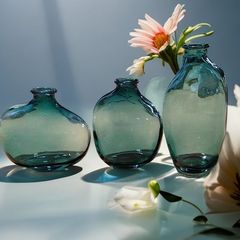 レトロなシンプルな透明なガラスの生花の生け花の器のデスクトップの装飾は不規則なガラスの花瓶を並べます。