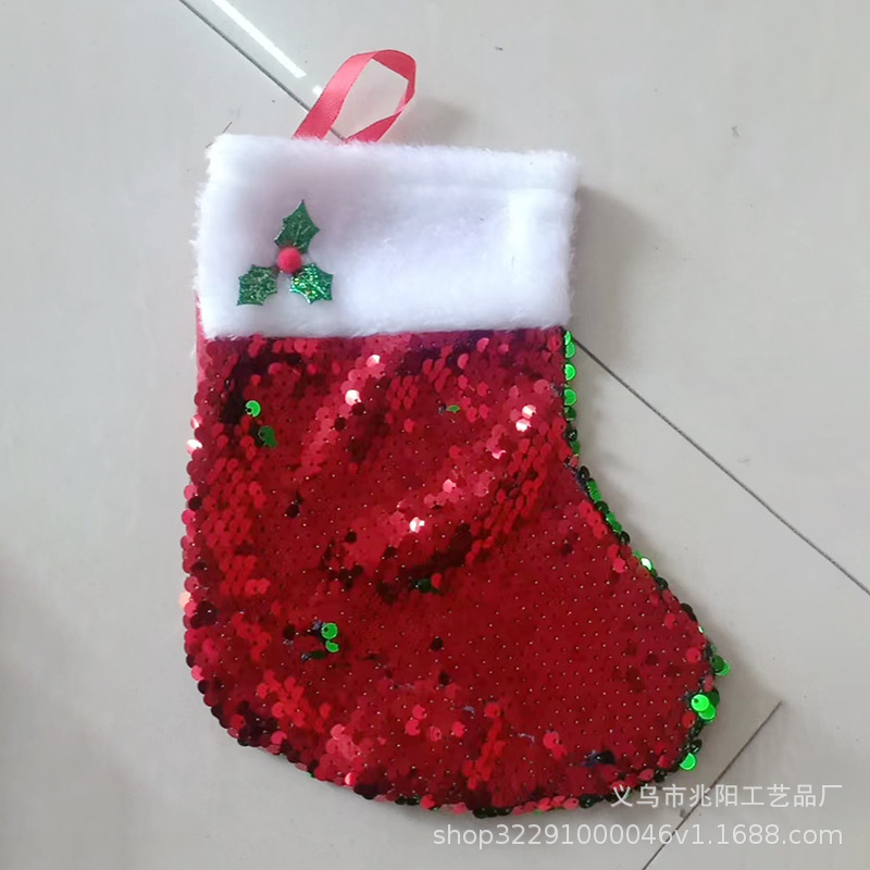 Transfronterizo nuevos suministros de decoración de Navidad con lentejuelas calcetines de Navidad con lentejuelas Rojas bolsa de regalo de Navidad
