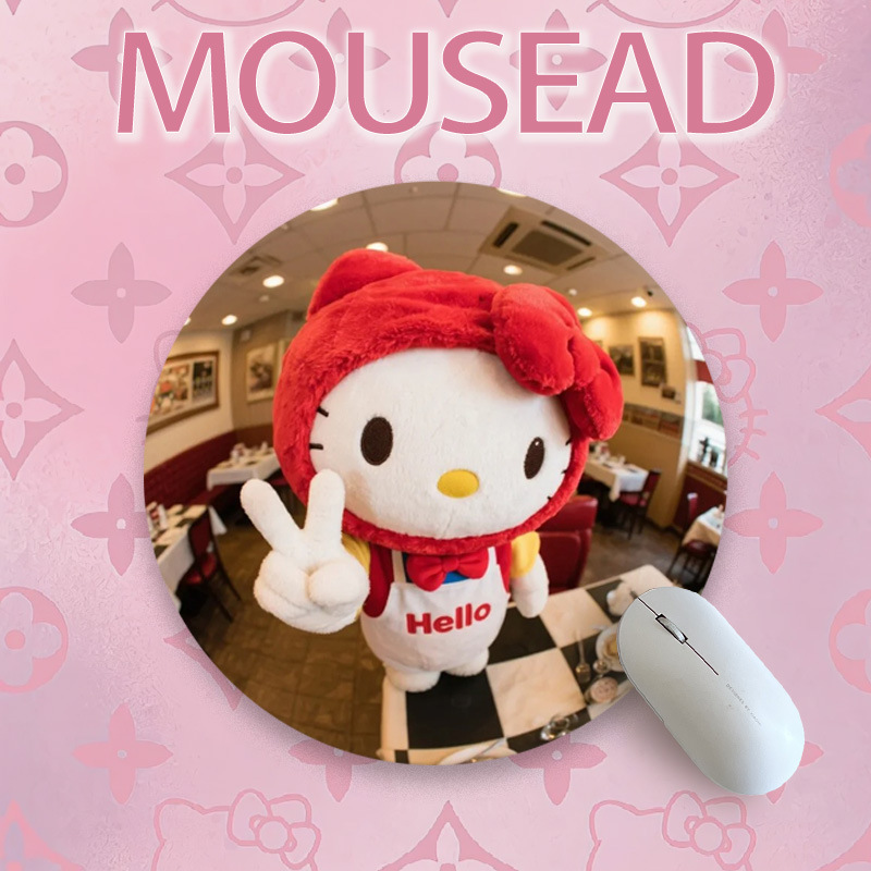 キティ魚眼マウスパッド小さなかわいい面白い女の子オフィスマットインターネットセレブ周辺機器ラウンドマットレザー滑り止め|undefined