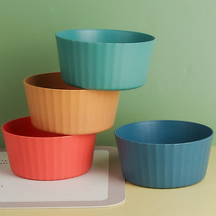 小麥秸稈創意簡約豎紋家用耐摔圓形沙拉碗湯麵北歐風塑料碗批發