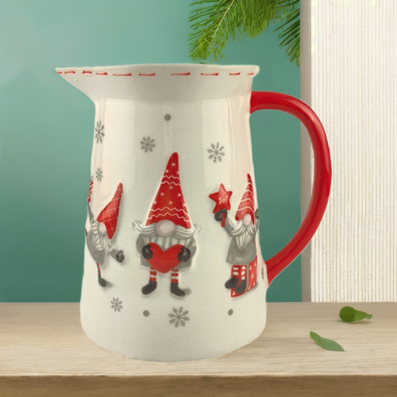 Papá Noel en stock cerámica olla de leche de dibujos animados de alta calidad olla de leche de color de nube blanca olla de pintura de Navidad set gran olla de leche