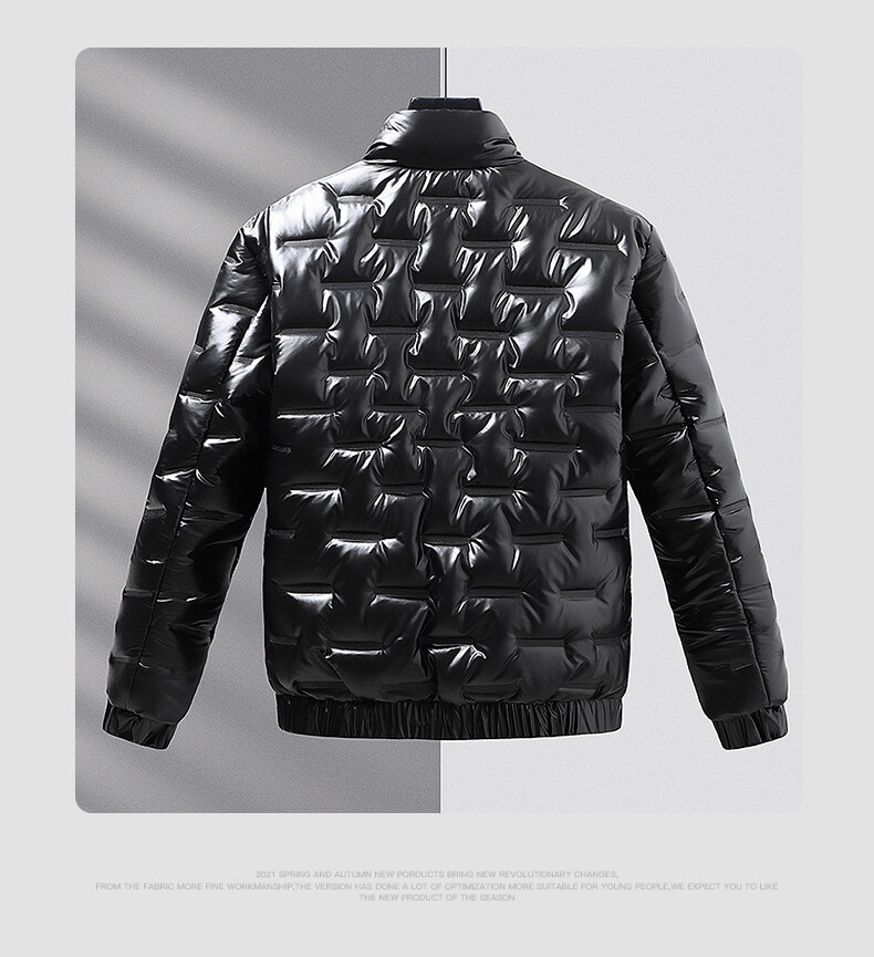 2023 Winter New Solid Color Bright Face Men's Casual Slim Fit Stand Collar Thick Cotton Jacket_voghion.com