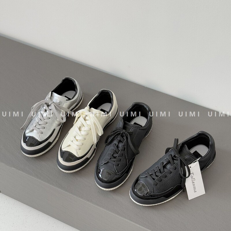 Summer Style Black and White Panda Color-Blocked Round-Toe Lace-Up Thick-Soled Comfortable Casual Shoes for Women, Thin-Soled Sneakers for Women