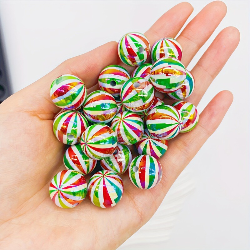 クリスマスシリーズ印刷ストライプビーズdiy携帯チェーンキーホルダーアクセサリービーズペン飾りビーズ|undefined