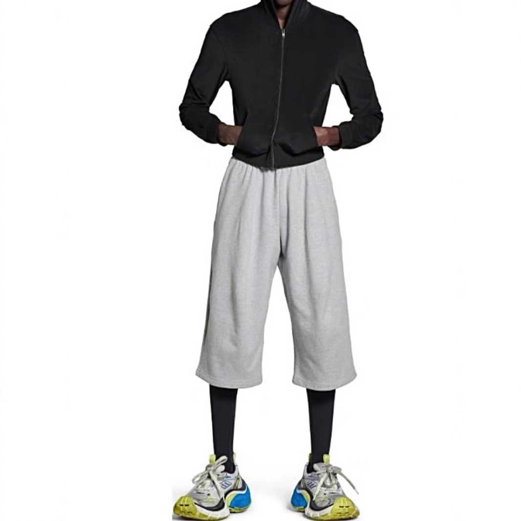 New heavyweight 500g terry cotton loose-fitting drawstring cropped sweatpants for men and women