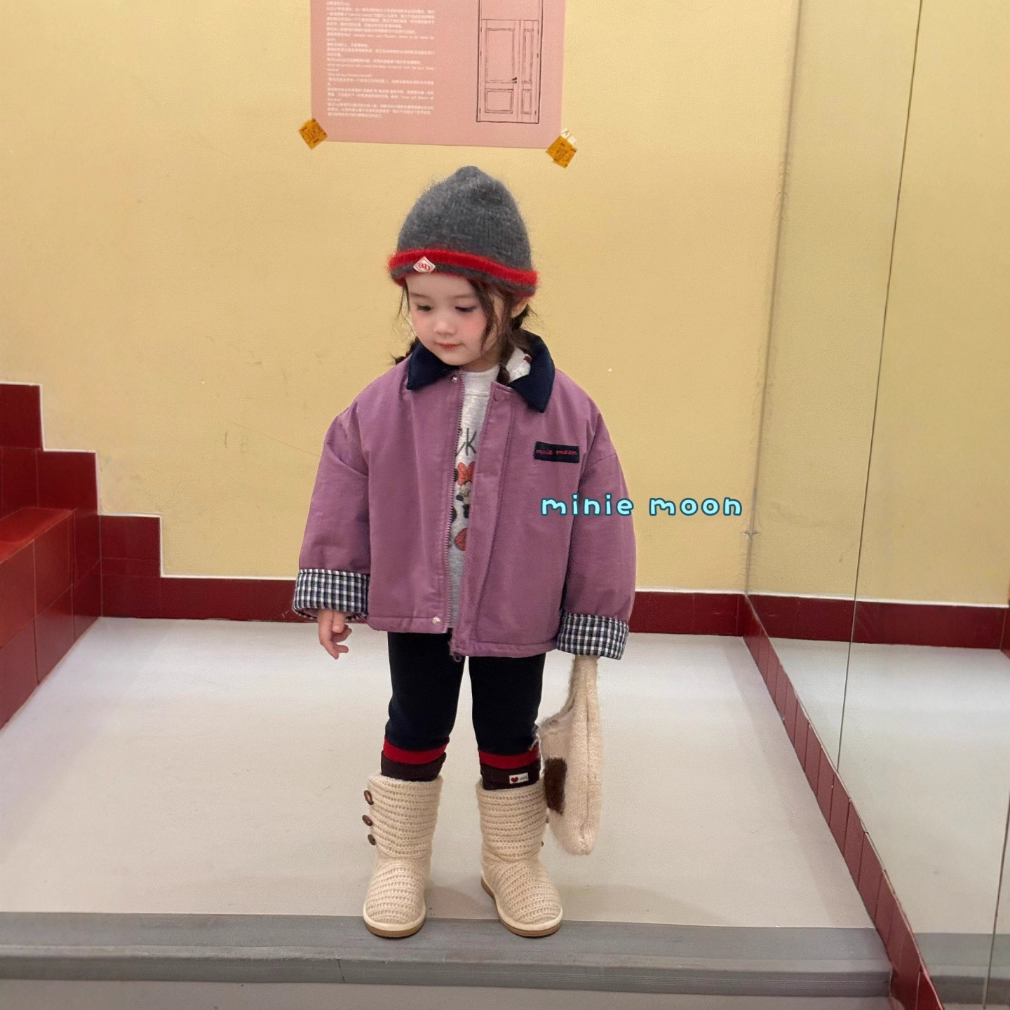 小月亮冬季女童童装中小童夹棉外套加绒卫衣加绒打底裤51063