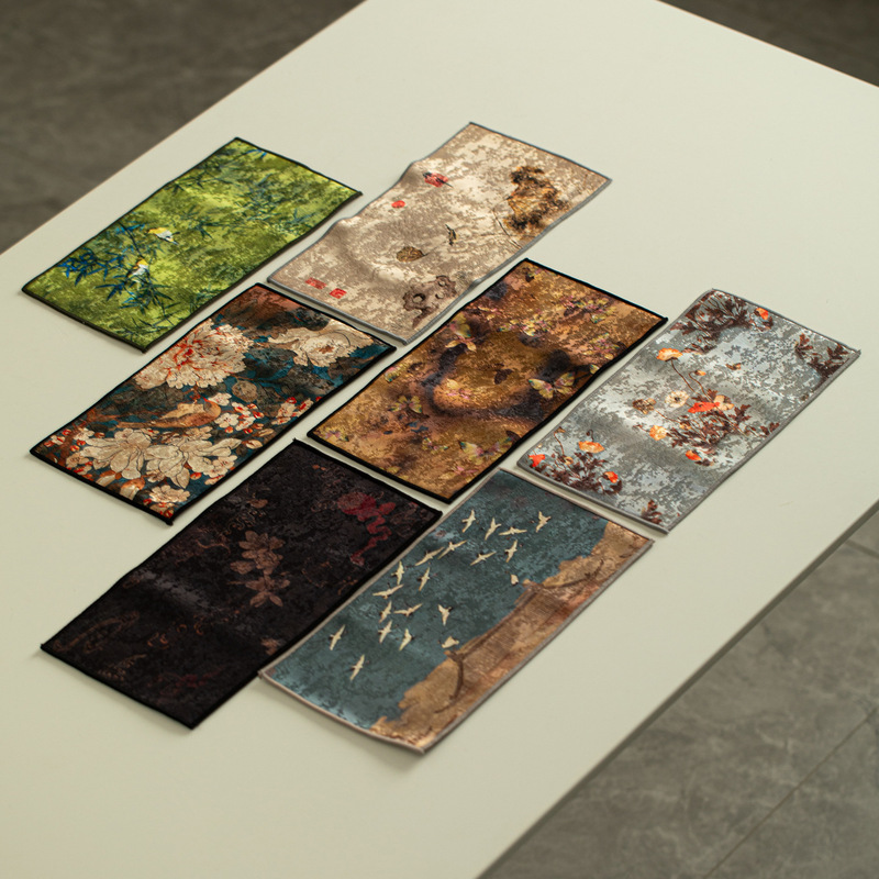 Chinese Brocade Thickeneded Double-Sided Tea Towel Absorbent Tea Cloth Retro Towel Coffee Table Tea Table Cloth Rag Pad Tea Table Accessories