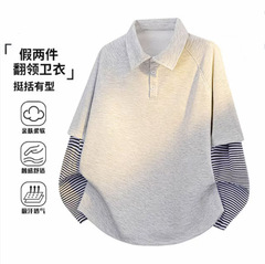 美式高街假两件卫衣男款春季潮牌高级感宽松日系条纹拼接休闲上衣