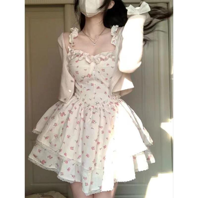 Petite Floral Spaghetti Strap Dress for Women, Summer Casual New Style, Sweet First Love Temperament, Waist-Cinching A-Line Short Dress Petite Floral Spaghetti Strap Dress for Women, Summer Casual New Style, Sweet First Love Temperament, Waist-Cinching A-Line Short Dress
