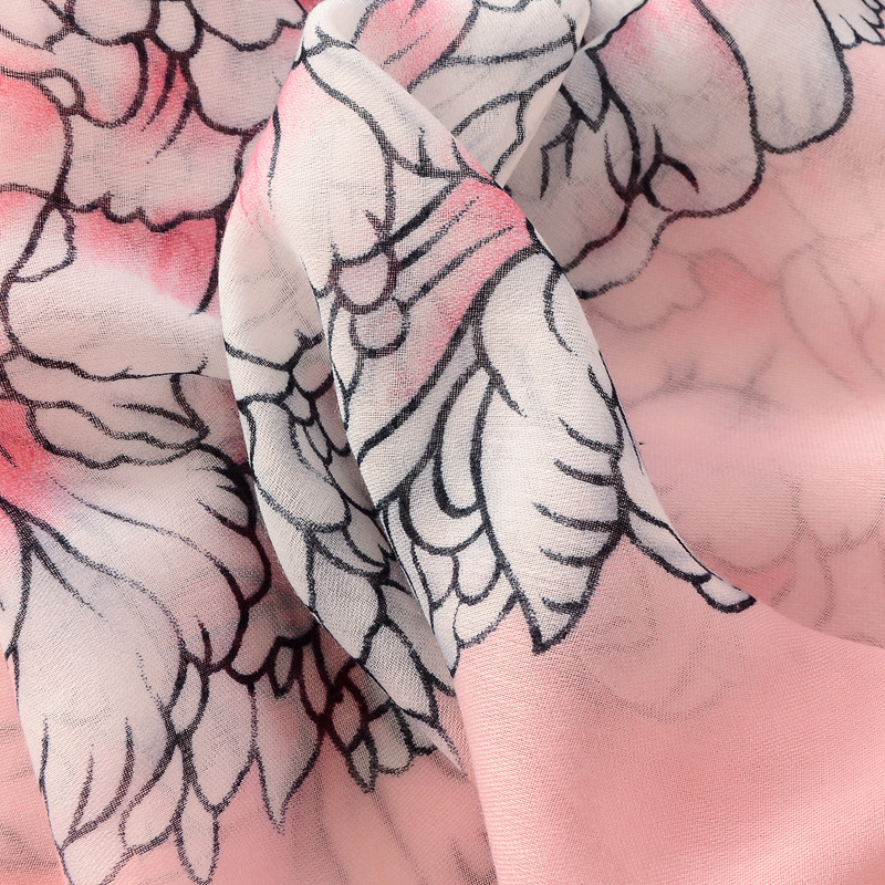 Estilo coreano fresco Rosa pluma impresa algodón y lino sensación bufanda de viaje protector solar verano toalla playa delgada para las mujeres