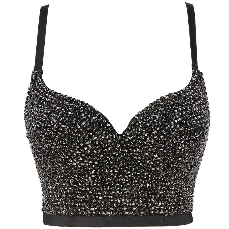 Sling Bralette (Lu Qiu) Embellished with Rhinestones & Beads, Colors, Sizes 34B–40C