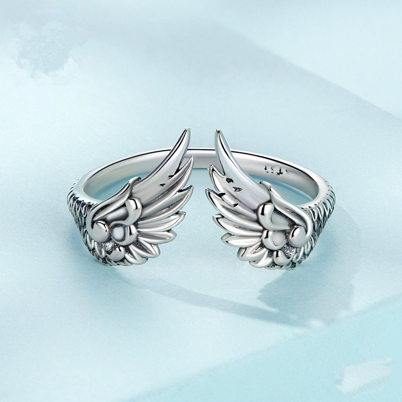 Cross-Border New Product European and American Alloy Geometric Angel Wings Ring Opening Adjustable Jewelry Female Manufacturer Sales