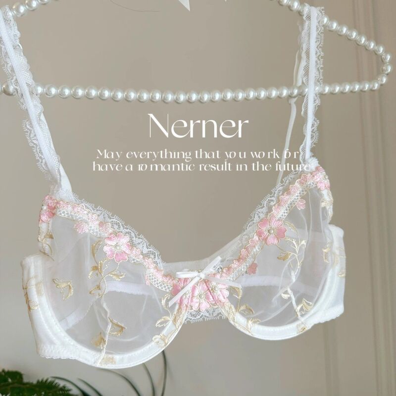 New Arrival White French Style Ultra-thin Floral Embroidered Sexy Lace Underwear Women's Large Chest Showcase Small Upper Bra suit New Arrival White French Style Ultra-thin Floral Embroidered Sexy Lace Underwear Women's Large Chest Showcase Small Upper Bra suit