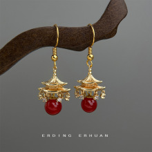 国潮原创~塔顶阁楼设计师款微镶锆石个性新中式新款耳饰工厂 耳环