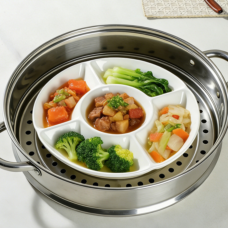Pure White Five-Compartment Dry Fruit Plate, Daily Use Round Multi-Functional Anti-Odor Plate, Wholesale Dessert Divider Plate, Household Braised Food Plate