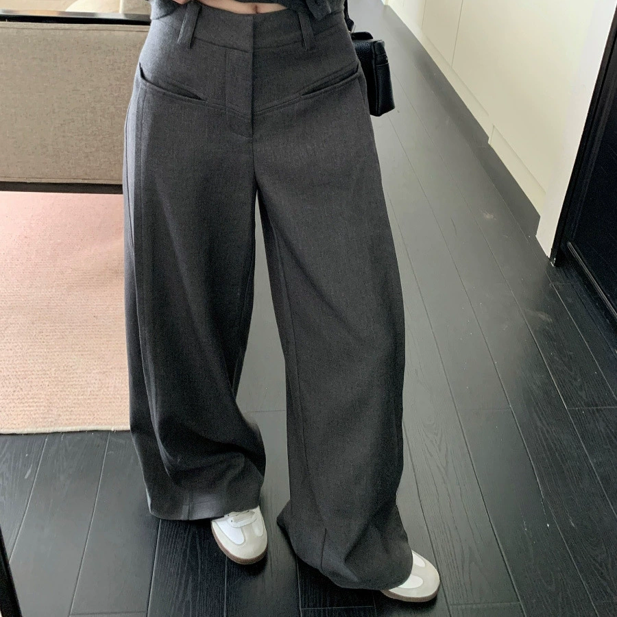 Ленивый ветер с оттенком серые брюки повседневные брюки женские весенние дикие широкие брюки с высокой талией прямые брюки