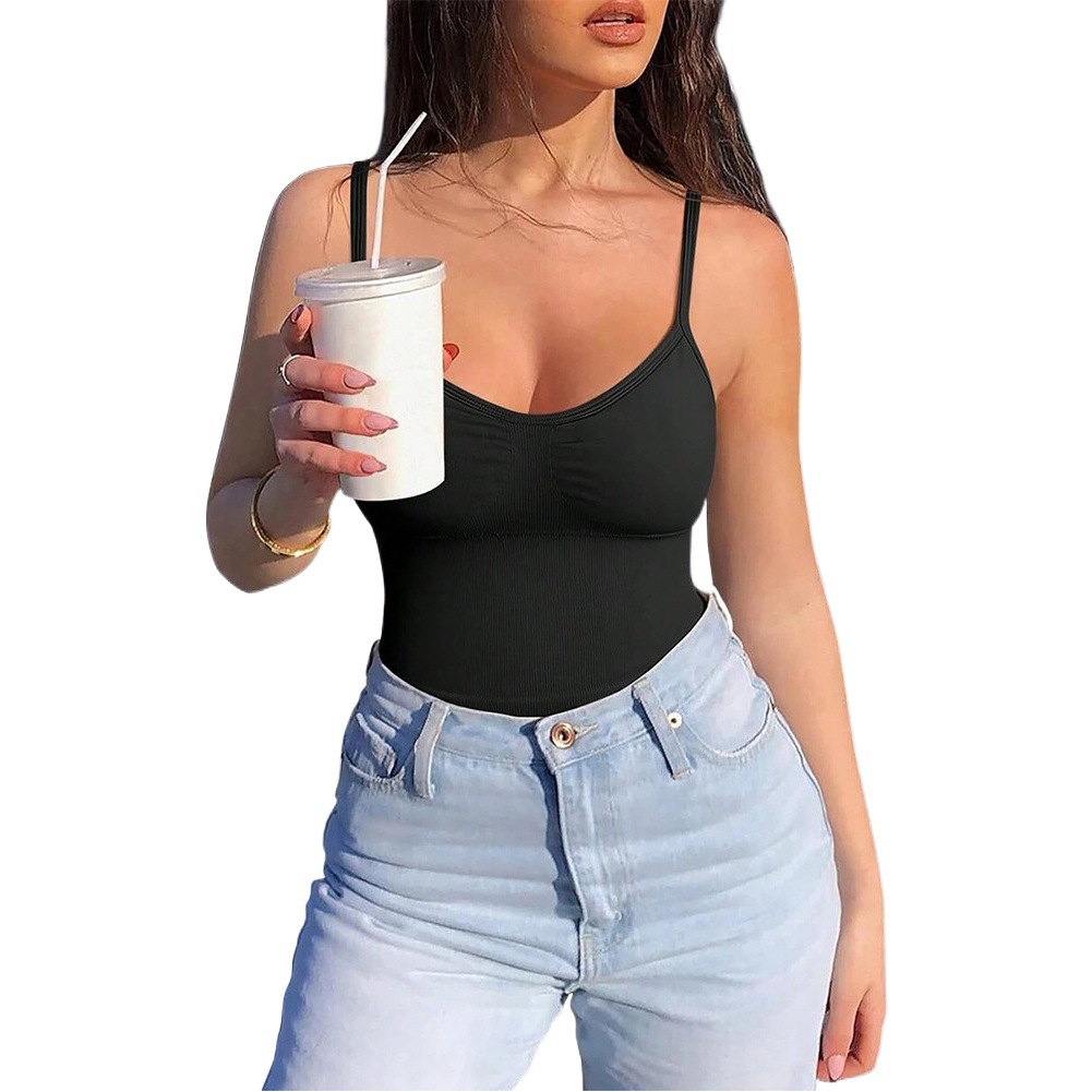 Chaleco de las mujeres yoga costilla básica punto Sling deportes Top Correa hombro ajustable sin costuras corto interior desgaste