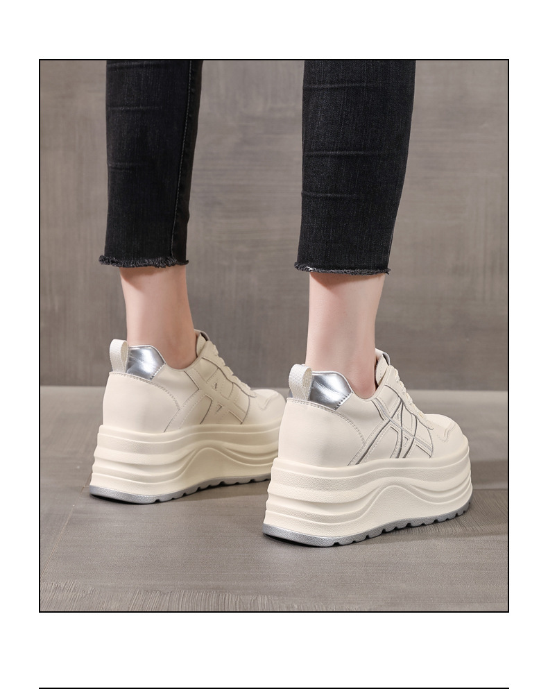 Giày sneaker nữ đế dày tăng chiều cao, phối màu trắng basic, đế bánh mì êm ái — màu sắc chi tiết 16