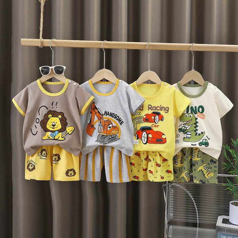 Children's Short-Sleeved Suit Summer Pure Cotton Boys' Clothes Thin New Girls' T-Shirts Summer Clothes Baby Kidsren's Clothes