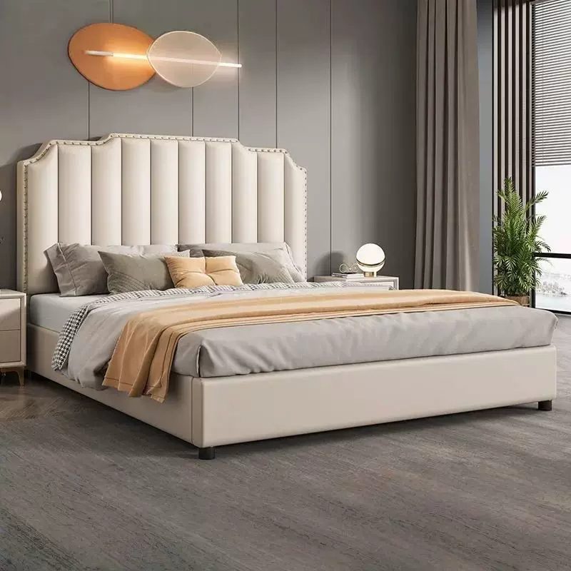 真皮床双人实木家用单人床轻奢主卧大床1米8法式婚床软包皮艺床