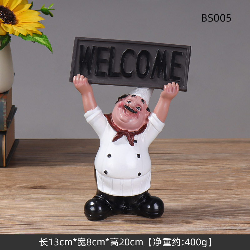 Chef de estilo europeo personaje ornamentos de resina artesanía creativa restaurante chef pizarra de bienvenida placa de comedor decoración creativa