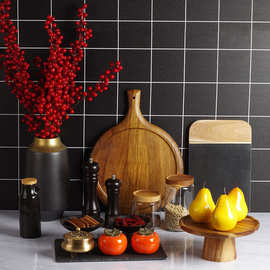新中式样板房间厨房摆件组合花艺研磨器储物罐饰品展厅陈设软装