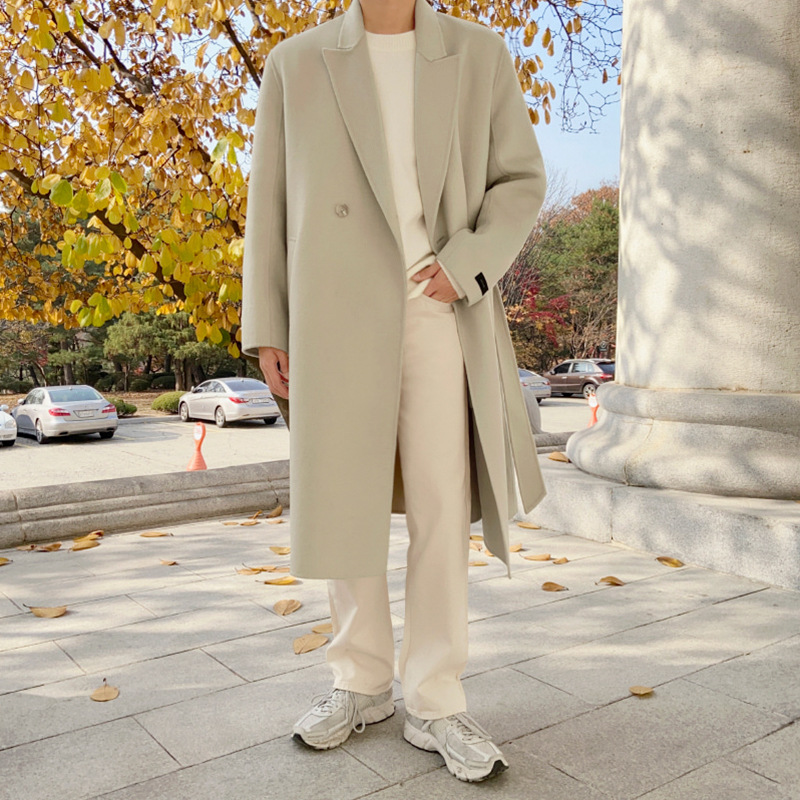 MYQ abrigo de lana de los hombres de invierno engrosada estilo coreano de moda suelta abrigo de lana media longitud de doble cara