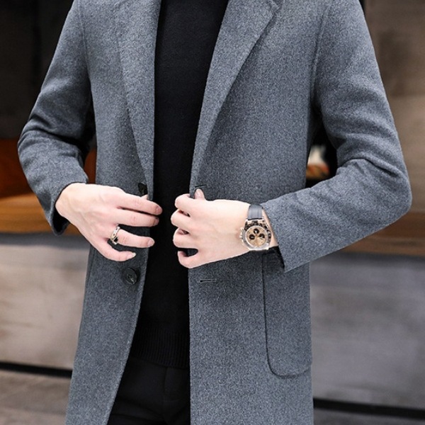 秋冬季新款男装双面仿羊毛呢大衣男士外套韩版中长款西装休闲风衣