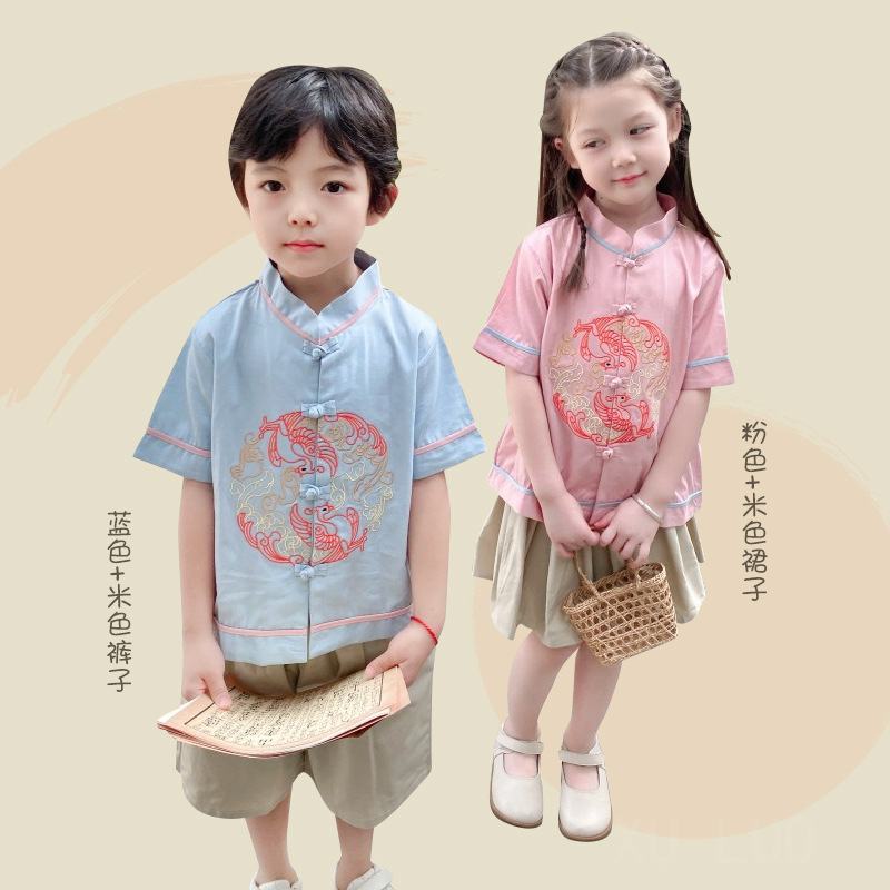 儿童唐装夏季新款宝宝汉服棉中国风兄妹套装中小童古装演出服